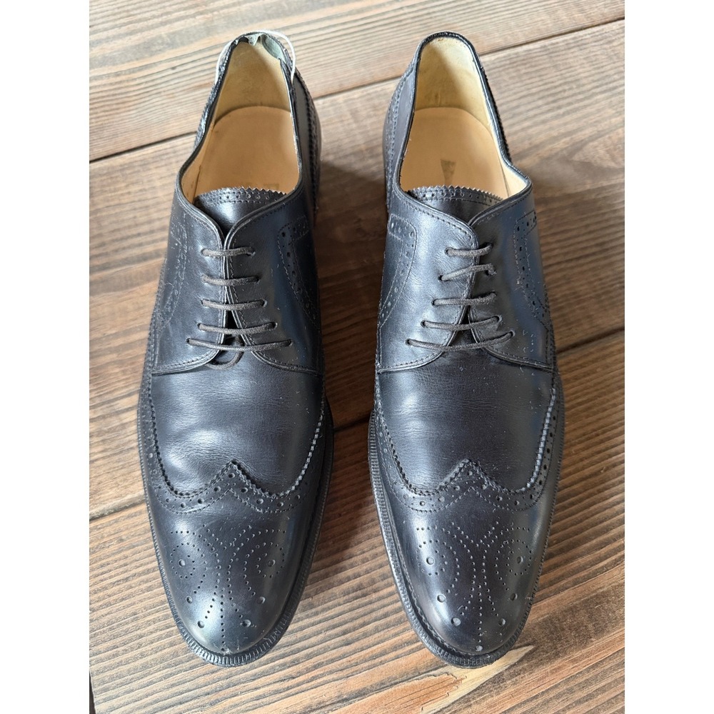 Salvatore Ferragamo Black Leather Wingtip Brogue Oxford Shoes Mens 9 D Italy